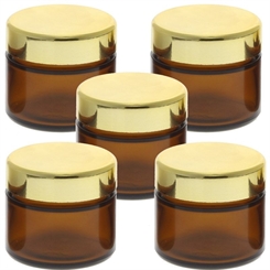 Braun Glas-Tiegel 50ml mit Deckel Gold, Leere Kosmetex Creme Glas-Dose, Kosmetik-Dose aus Braunglas 