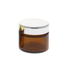 Braun Glas-Tiegel 50ml mit Deckel Silber, Leere Kosmetex Creme Glas-Dose, Kosmetik-Dose aus Braunglas 