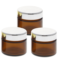 Braun Glas-Tiegel 50ml mit Deckel Silber, Leere Kosmetex Glas Creme-Dose, Kosmetik-Dose aus Braunglas 