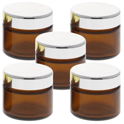 Braun Glas-Tiegel 50ml mit Deckel Silber, Leere Kosmetex Glas Creme-Dose, Kosmetik-Dose aus Braunglas 