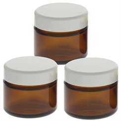 Braun Glas-Tiegel 50ml mit Deckel Weiß, Leere Kosmetex Creme Glas-Dose, Salbentiegel, Kosmetik-Dose aus Braunglas 