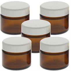 Braun Glas-Tiegel 50ml mit Deckel Weiß, Leere Kosmetex Glas Creme-Dose, Kosmetik-Dose aus Braunglas 