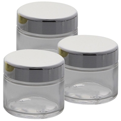 Klar Glas-Tiegel 50ml mit Silber Deckel, Leere Kosmetex Glas Creme-Dose, Kosmetik-Dose aus Klarglas Klar - Silber | 3 Stück