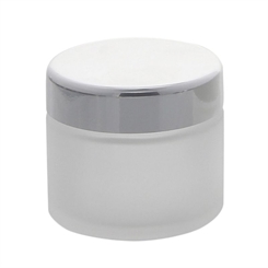 Matt Glas-Tiegel 50ml mit Deckel Silber, Leere Kosmetex Creme Glas-Dose, Kosmetik-Dose aus Mattglas 
