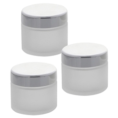Matt Glas-Tiegel 50ml mit Deckel Silber, Leere Kosmetex Creme Glas-Dose, Kosmetik-Dose aus Mattglas Matt - Silber | 3 Stück