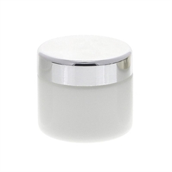 WeißGlas-Tiegel 50ml mit Deckel Silber, Leere Kosmetex Creme Glas-Dose, Kosmetik-Dose aus Weißglas 