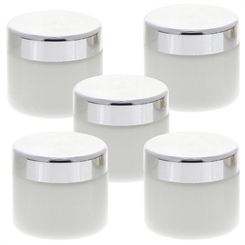 Weiß Glas-Tiegel 50ml mit Deckel Silber, Leere Kosmetex Glas Creme-Dose, Kosmetik-Dose aus Weißglas 