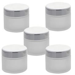 5 matte Glas-Tiegel 100ml mit silbernem Deckel Kosmetex Kosmetik-Dose, Salbentiegel, Cremedose 5x Deckel-Silber
