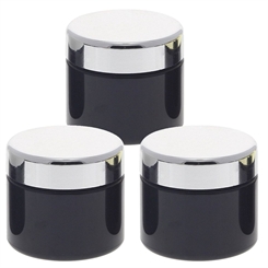 3 Violett Glas-Tiegel 100ml mit silbernem Deckel Kosmetex Kosmetik-Tiegel, Salbentiegel, Cremedose 3x Deckel-Silber