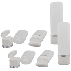 Kosmetex leere 100ml Tube mit Klappdeckel für Flüssigkeiten, ideal für Reise, transparenter Kunststoff mit Silber Streifen 6× 100 ml