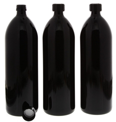 Mironglas Wasserflasche 1 Liter, Kosmetex Violett-Glas Lichtschutz-Flasche, wiederverschließbar, rund, Miron 3× 1000 ml