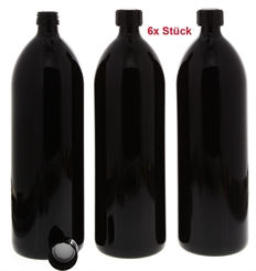 Mironglas Wasserflasche 1 Liter, Kosmetex Violett-Glas Lichtschutz-Flasche, wiederverschließbar, rund, Miron 6× 1000 ml