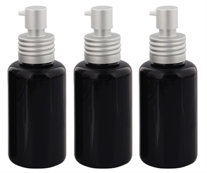 Miron-Glas Violett Gel, Serum, Lotion Pump-Flasche 50ml, Kosmetex silber Alu Pumper, Spender-Flakon, leer 3× 50 ml