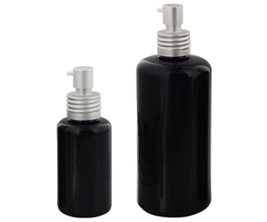 Violett-Glas Violett Lotion Gel Pump-Flasche 50 und 200ml, Kosmetex silber Alu Pumper, Spender-Flakon Miron, leer 