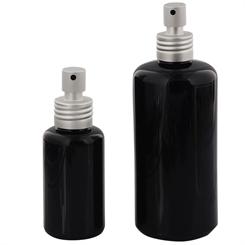 Miron-Glas Violett Zerstäuber-Flasche 1x 50ml und 1x 200 ml, Kosmetex silber Alu Pumpzerstäuber, Sprüh-Flakon, leer 