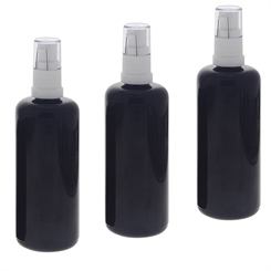 Gelspender aus Miron Violettglas Flasche 100ml, Kosmetex Gel-Pumper für lichtempfindliche Lotionen, Gele 3 x 100 ml