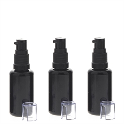 Gelspender aus Violettglas, kleine Glasflasche, Kosmetex schwarzer Gel-Pumper für lichtempfindliche Lotionen, Gele 3 x 30ml