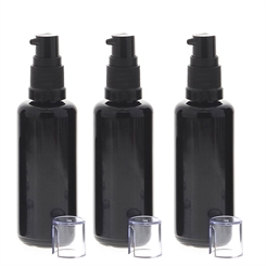 Gelspender aus Violettglas, kleine Glasflasche, Kosmetex schwarzer Gel-Pumper für lichtempfindliche Lotionen, Gele 3× 50 ml