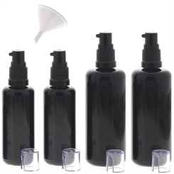 Gelspender aus Violettglas, 2x 50ml 2x 100ml 1x Trichter Kosmetex schwarzer Gel-Pumper für lichtempfindliche Lotionen, Gele 