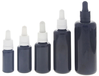 Miron Violettglas-Flasche mit Pipette, leere violette Mironglas Glas-Flasche, Kosmetex Pipettenflasche mit Pipettenmontur. 5er MixSet