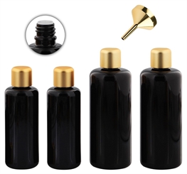 Mironglas m. Spritzverschluß 2x 50ml, 2x 100 ml, 1x kl. Trichter, Kosmetex Violett-Glas leere Flasche m. Tropfverschluss 3mm 
