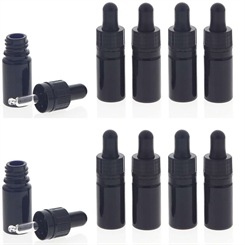 Kosmetex Extra kleine Pipettenflasche 5ml, Mini Violettglas Mironglas Flasche mit Pipette, nur 7 cm hoch, 10 x 5 ml