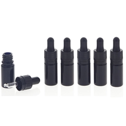 Kosmetex Extra kleine Pipettenflasche 5ml, Mini Violettglas Glas-Flasche mit Pipette, nur 7 cm hoch, 6× violett