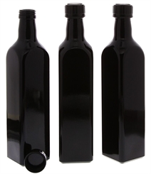 Mironglas Ölflasche 500 ml Eckig, Violett-Glas, Essig-Flasche, Kosmetex Lichtschutz-Flasche, Wasserflasche Miron eckig 3× 500 ml