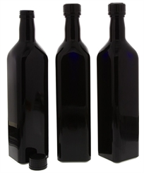 Mironglas Ölflasche 750 ml Eckig, Violett-Glas, Essig-Flasche, Kosmetex Lichtschutz-Flasche, Miron eckig 3× 750 ml