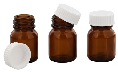 Braunglasflasche m. Kunststoff Deckel, Weithals-Flasche, 25 ml Kosmetex Glasdose aus Braunglas, Leer 3× weiß