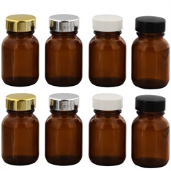 Braunglasflasche m. Kunststoff Deckel, Weithals-Flasche, 50 ml Kosmetex Glasdose aus Braunglas, Leer 
