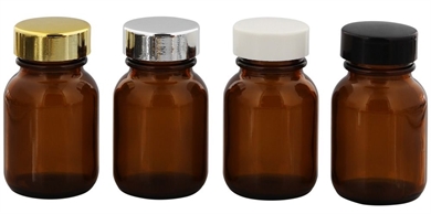Braunglasflasche m. Kunststoff Deckel, Weithals-Flasche, 50 ml Kosmetex Glasdose aus Braunglas, Leer 