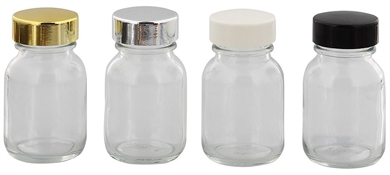 Klarglasflasche m. Kunststoff Deckel, Weithals-Flasche, 50 ml Kosmetex Glasdose aus Klarglas, leer 
