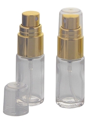 Klare Glas Flakon, Klarglasflasche mit gold. Zerstäuber, Kosmetex Sprühflasche, Glasflasche mit Pumpzerstäuber 