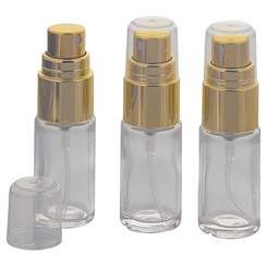 3 klare Glas Flakon, Klarglasflasche mit gold. Zerstäuber, Kosmetex Sprühflasche, Glasflasche mit Pumpzerstäuber 3 Stück