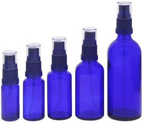 Blauer Glas Flakon, Blauglasflasche mit blauen Zerstäuber, Kosmetex Sprühflasche, Glasflasche mit Pumpzerstäuber 