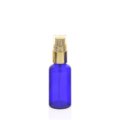 Blauglas Zerstäuberflasche, Sprühflasche, Gold Pumpzerstäuber. Kosmetex Parfümflakon 