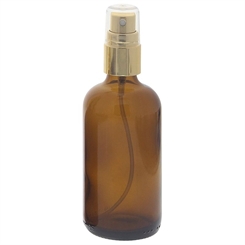 Braunglas Zerstäuberflasche, Sprühflasche mit gold. Pumpzerstäuber. Kosmetex Parfümflakon 