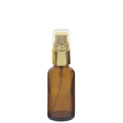 Braunglas Sprühflasche Zerstäuberflasche mit gold. Pumpzerstäuber. Kosmetex Parfümflakon 