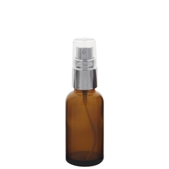 Braunglas Zerstäuberflasche mit silber. Pumpzerstäuber. Kosmetex Parfümflakon 