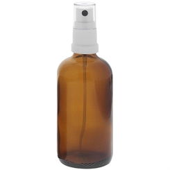Braunglas Zerstäuberflasche, Sprühflasche mit weißem Pumpzerstäuber. Kosmetex Parfümflakon 