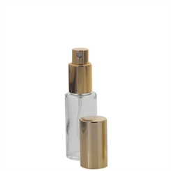 Runder Klarglas Kosmetex 20ml Flakon mit gold. Zerstäuber, 