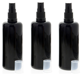 Violettglas Sprühflasche, stark lichtschützend, Miron Glas-Flasche mit Kosmetex schwarzen Pump-Zerstäuber 3 x 100 ml