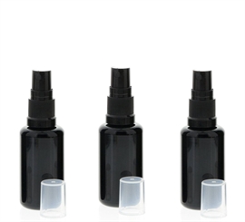 Violettglas Sprühflasche, stark lichtschützend, Miron Glas-Flasche mit Kosmetex schwarzen Pump-Zerstäuber 3 x 30 ml