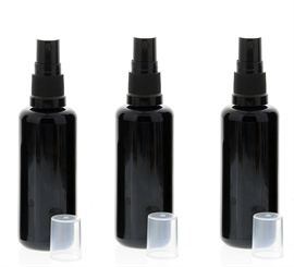 Violettglas Sprühflasche, stark lichtschützend, Miron Glas-Flasche mit Kosmetex schwarzen Pump-Zerstäuber 3 x 50 ml