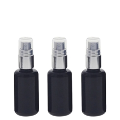 Violettglas Miron Sprühflasche 30ml, stark lichtschützend, Mironglas-Flasche mit silber Pump-Zerstäuber Kosmetex, Flakon 3 x 30 ml