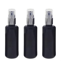 Violettglas Miron Sprühflasche 50ml, stark lichtschützend, Glas-Flasche mit silber Pump-Zerstäuber Kosmetex, Flakon 3 x 50 ml
