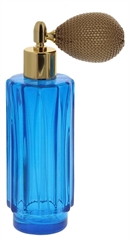 Glas-Flakon m. Ballpumpe, Zerstäuber-Pumpe 60ml, Kosmetex Parfüm-Zerstäuber, blau, gerillt 