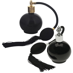 Zerstäuber für Parfüm, Flakon, Kosmetex mit Ball und Quaste, schwarz, leer, 100ml 