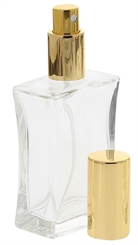 Kosmetex leerer, eckiger Glas-Flakon, 50 ml mit goldener Parfüm-Zerstäuber 1 x gold